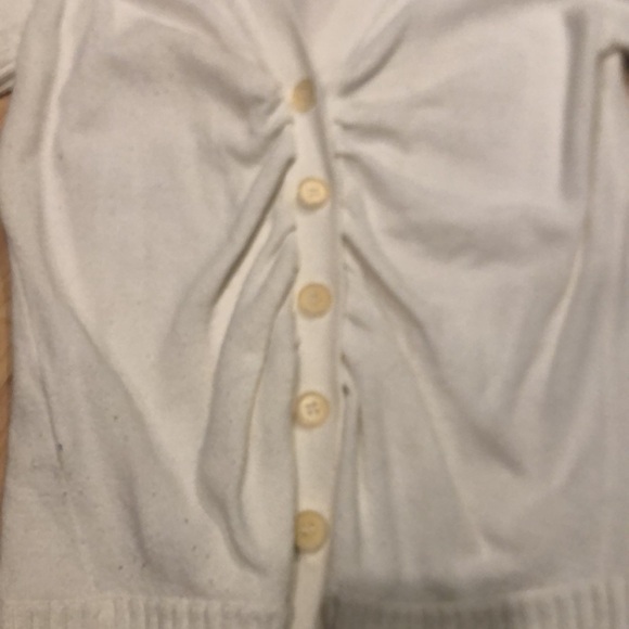 BCBG Maxazria short sleeve rouged button off white sweater - Picture 3 of 6